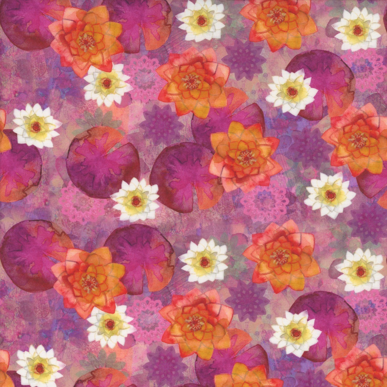 Clothworks Fabrics Lily Pond by Sue Zipkin Pink Mixed Lilies
